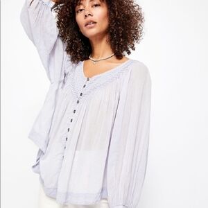 We The Free Cool Meadow Button Top Large 100% Cotton Boho Peasant Blouse